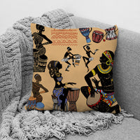 HKM-957779 African Ethnic Style Character Print Cushion Pillow for Office and Home 45x45cm