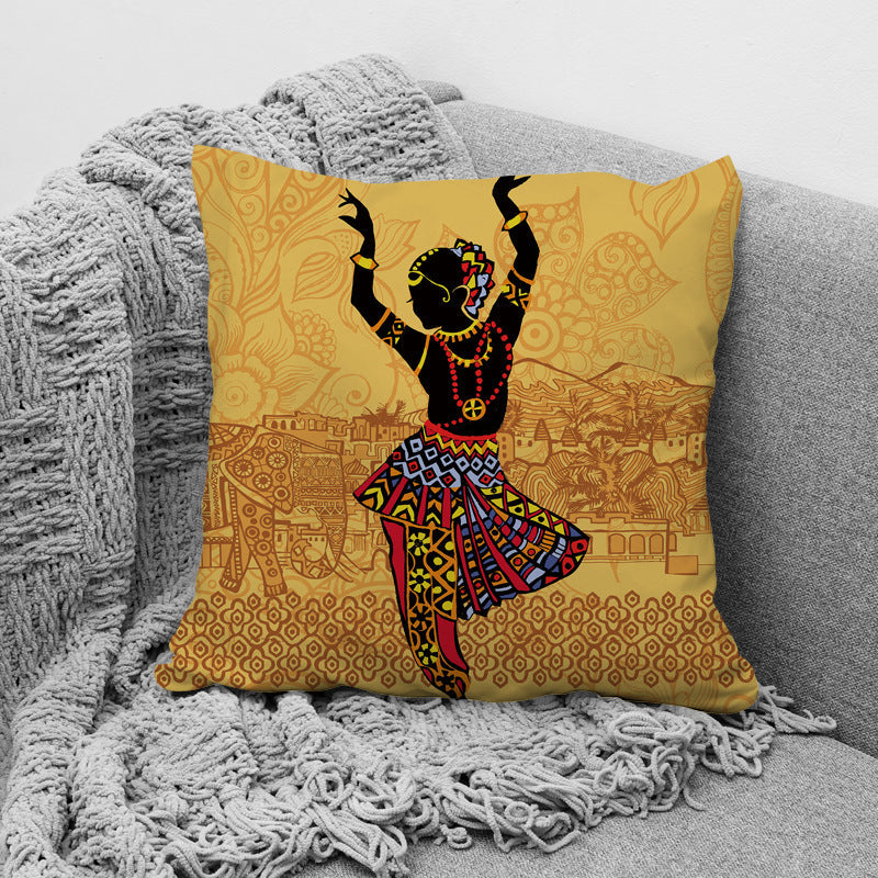 HKM-957779 African Ethnic Style Character Print Cushion Pillow for Office and Home 45x45cm