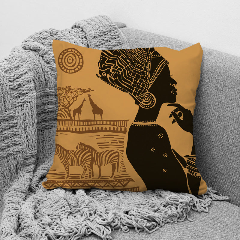 HKM-957779 African Ethnic Style Character Print Cushion Pillow for Office and Home 45x45cm