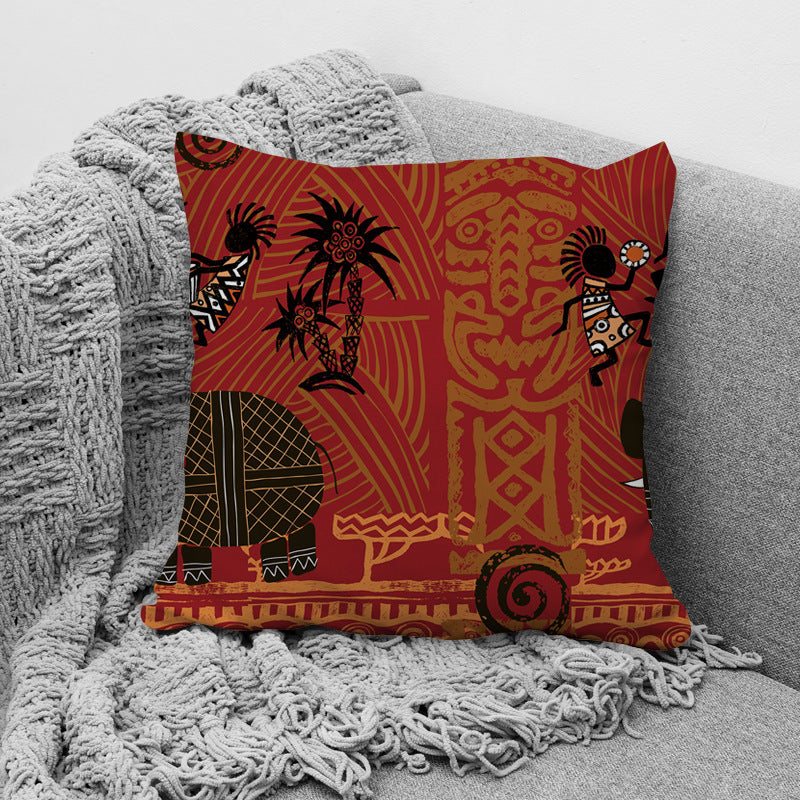 HKM-957779 African Ethnic Style Character Print Cushion Pillow for Office and Home 45x45cm