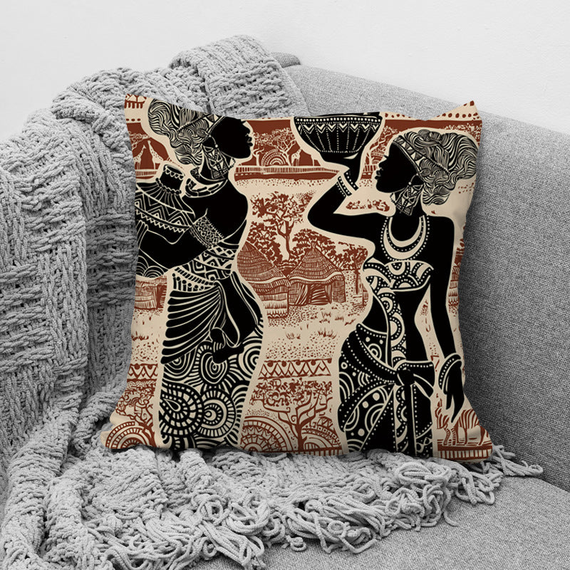 HKM-957779 African Ethnic Style Character Print Cushion Pillow for Office and Home 45x45cm