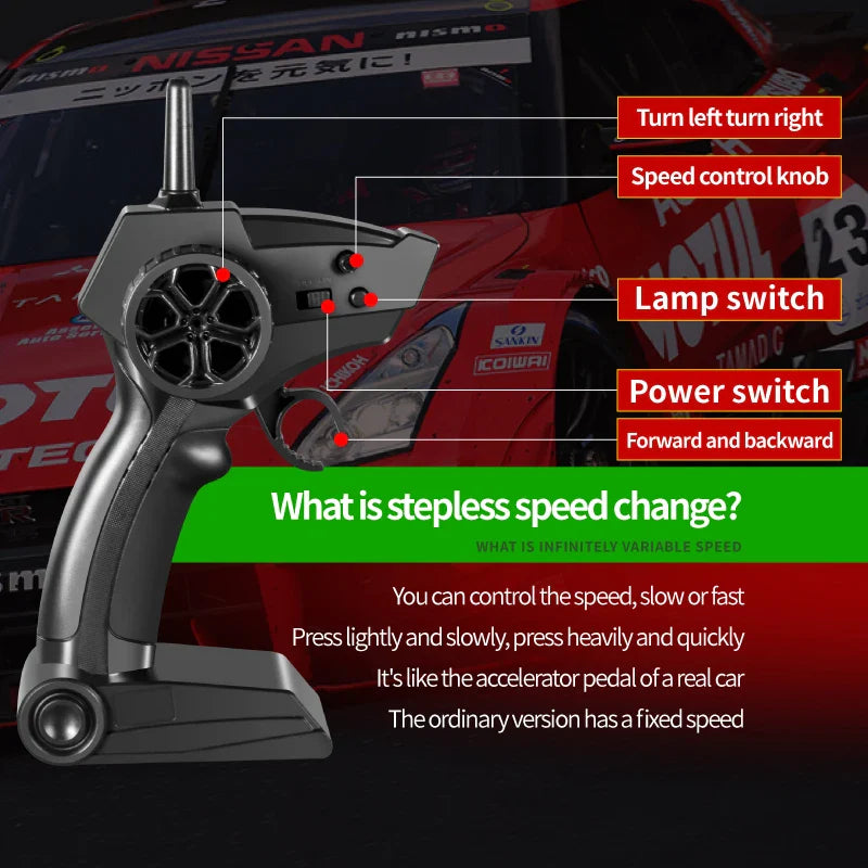 HKM-957971 Four Wheel Drive 15km/h Remote Control Drift Car with LED Lights and Adjustable Accelerator