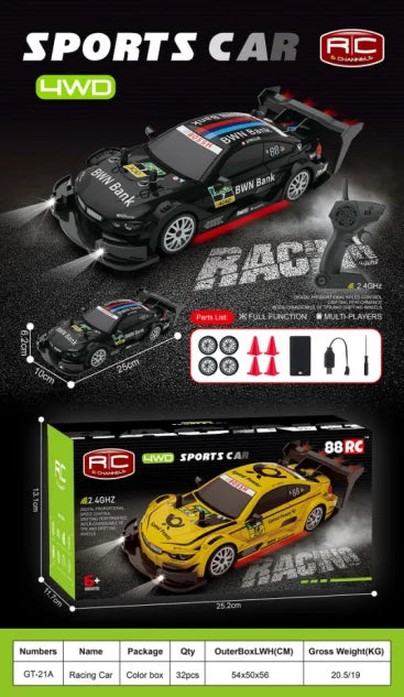 HKM-957971 Four Wheel Drive 15km/h Remote Control Drift Car with LED Lights and Adjustable Accelerator