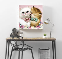 HKM-957971 Lovers Cat Hand Cross Stitch Art on Canvas, 20x30cm Manual Diamond Painting