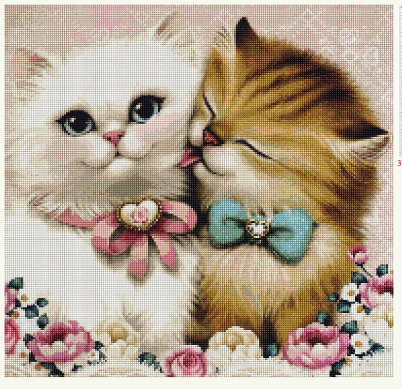 HKM-957971 Lovers Cat Hand Cross Stitch Art on Canvas, 20x30cm Manual Diamond Painting