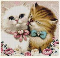 HKM-957971 Lovers Cat Hand Cross Stitch Art on Canvas, 20x30cm Manual Diamond Painting