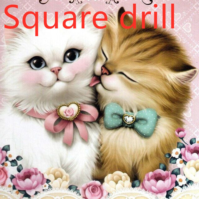 HKM-957971 Lovers Cat Hand Cross Stitch Art on Canvas, 20x30cm Manual Diamond Painting