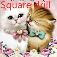 HKM-957971 Lovers Cat Hand Cross Stitch Art on Canvas, 20x30cm Manual Diamond Painting