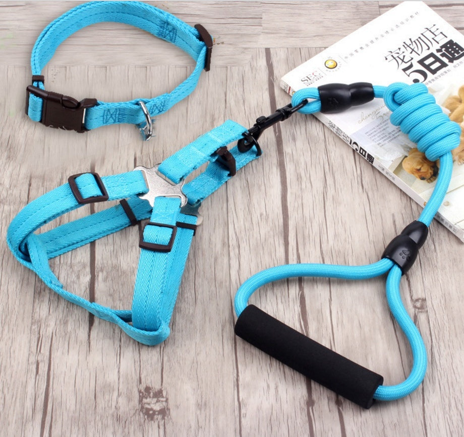 HKM-957971 Pet Harness and Rope Set with Collar and Chest Chain Options, Multi-Color Choices Available