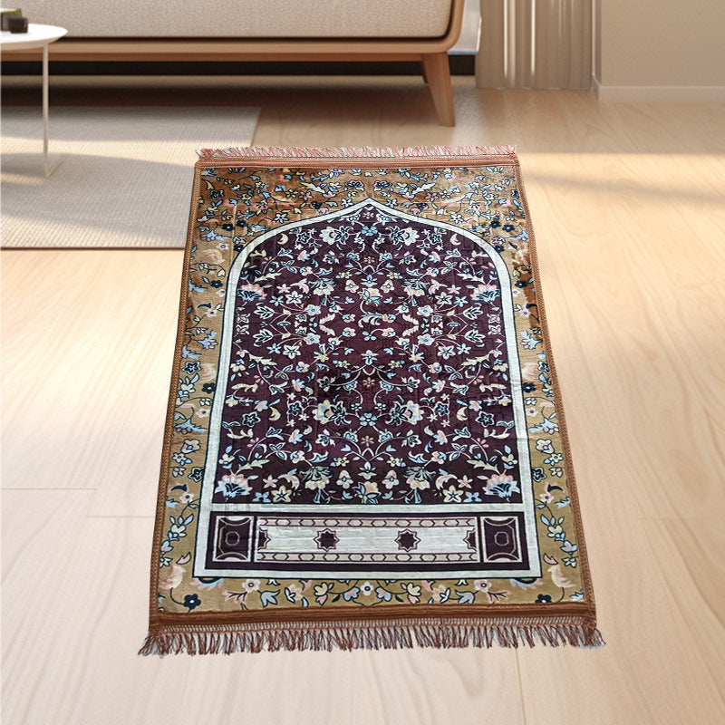HKM-958035 Thick Stain Resistant Flannel Qibla Mat - Hand Washable Polyester Prayer Mat in Various Styles and Sizes