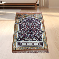 HKM-958035 Thick Stain Resistant Flannel Qibla Mat - Hand Washable Polyester Prayer Mat in Various Styles and Sizes