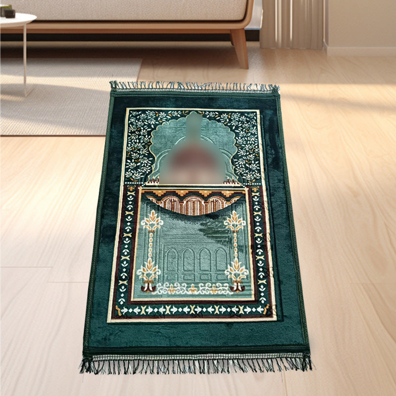 HKM-958035 Thick Stain Resistant Flannel Qibla Mat - Hand Washable Polyester Prayer Mat in Various Styles and Sizes