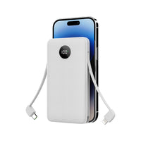 HKM-958355 Digital Display Two-Wire Fast Charge Power Bank in White, Black, and Orange