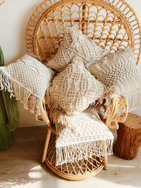 HKM-958355 Hand-Woven Cotton Rope Geometric Pattern Cushion Pillowcase with Insert, 45x45cm