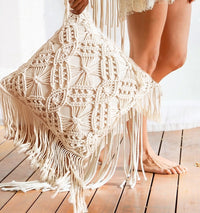 HKM-958355 Hand-Woven Cotton Rope Geometric Pattern Cushion Pillowcase with Insert, 45x45cm