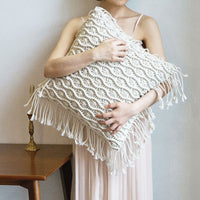 HKM-958355 Hand-Woven Cotton Rope Geometric Pattern Cushion Pillowcase with Insert, 45x45cm