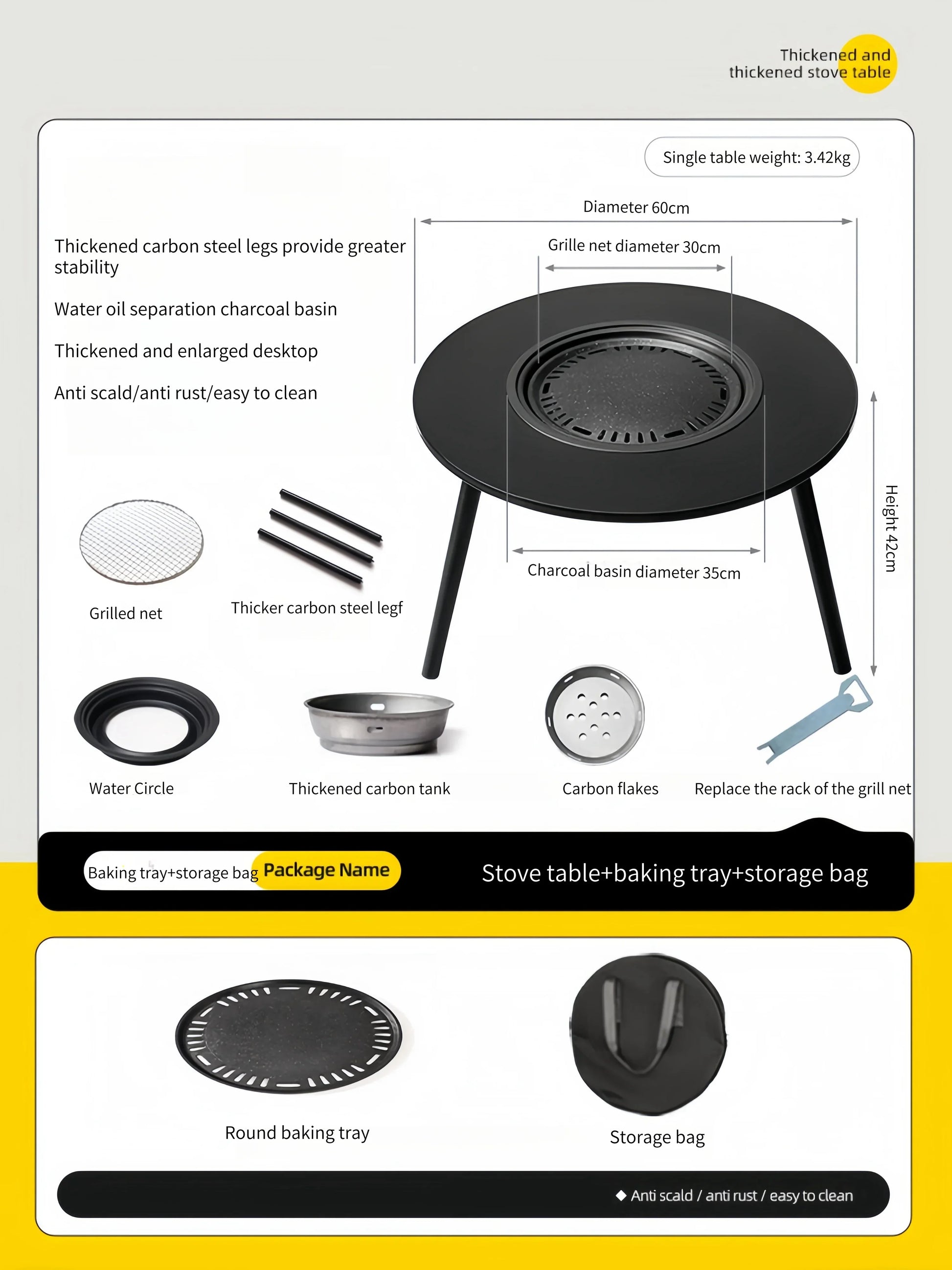 KTX-958483 Outdoor Charcoal BBQ Grill Stove for Indoor and Outdoor Use with Smokeless Cooking Feature