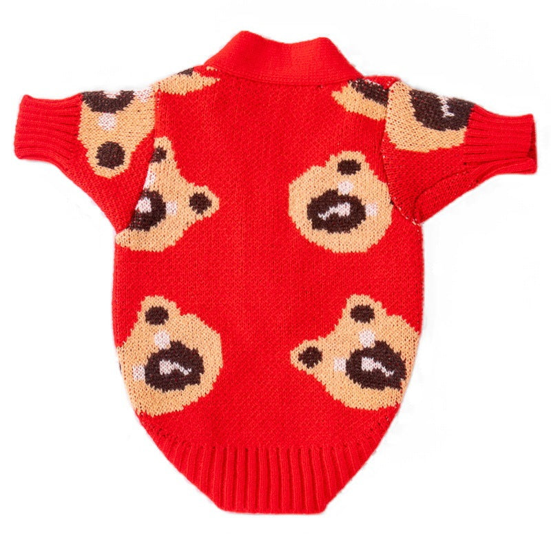 HKM-958547 Cozy Casual Sweater for Small Dogs in Red and Brown, Sizes S to XXL