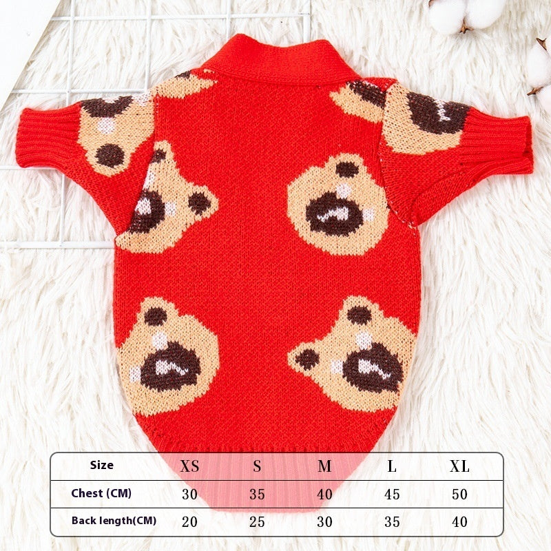 HKM-958547 Cozy Casual Sweater for Small Dogs in Red and Brown, Sizes S to XXL