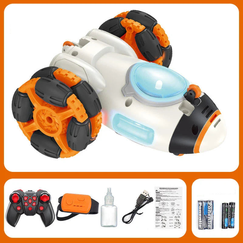 HKM-958547 Remote Control Spraying Rocket Stunt Car for Indoor and Outdoor Fun, 2.4GHz RC Spinning Vehicle, Ages 8 & Up
