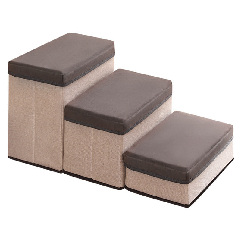 HKM-958611 Foldable Non-Slip Dog Ladder with Storage - Thickened 3-Step Pet Stairs in Brown or Gray