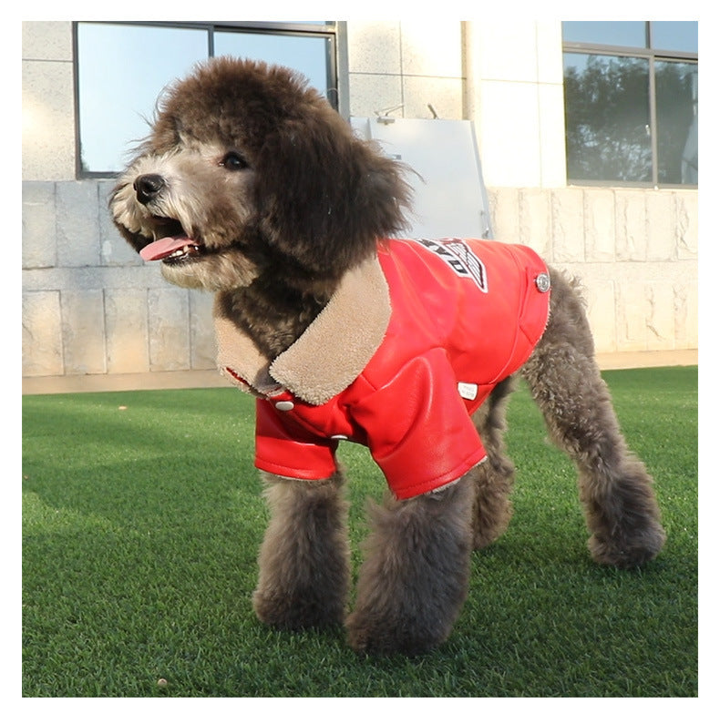HKM-958739 Waterproof Embroidered PU Pet Clothing in Red and Black, Multiple Sizes Available