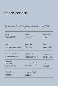 HKM-958867 Type-C Wired Semi-in-ear Stereo Earphones with Microphone