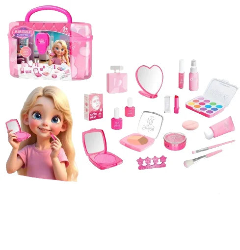 Children's Washable Makeup Set for Pretend Play - Toddler and Kids Cosmetic Toy Box
