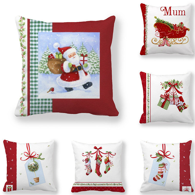 HKM-959187 Cartoon Peach Skin Pillowcase for Christmas - 45x45cm Cushion Cover