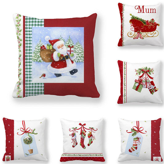 HKM-959187 Cartoon Peach Skin Pillowcase for Christmas - 45x45cm Cushion Cover