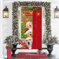 HKM-959251 Christmas Outdoor Curtain Flag with Puppy Design, Polyester Door Hanging Cloth