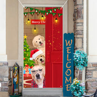 HKM-959251 Christmas Outdoor Curtain Flag with Puppy Design, Polyester Door Hanging Cloth