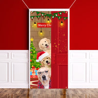 HKM-959251 Christmas Outdoor Curtain Flag with Puppy Design, Polyester Door Hanging Cloth