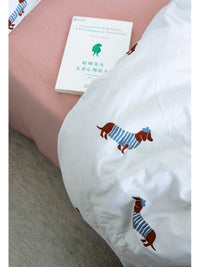 HKM-959443 Soft Cotton Knitted 4-Piece Baby Bedding Set with Cartoon Design in HOT Dog Theme