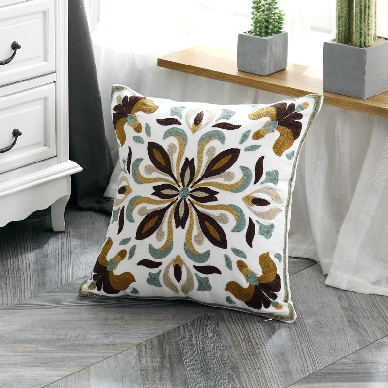 HKM-959571 Cotton Canvas Embroidered Pillow Cushion Cover 45x45 cm