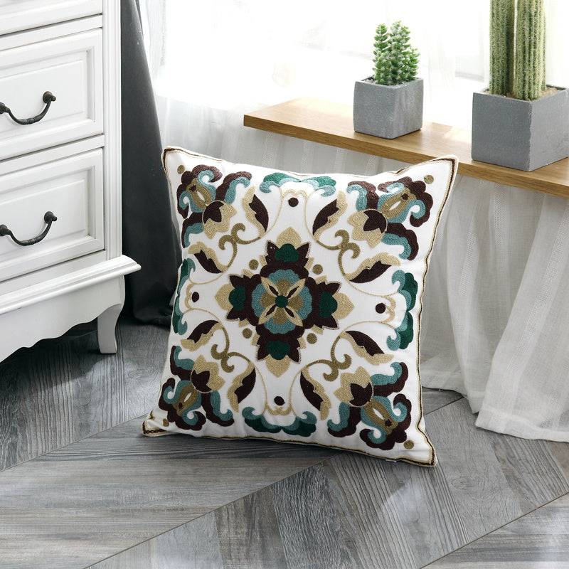 HKM-959571 Cotton Canvas Embroidered Pillow Cushion Cover 45x45 cm