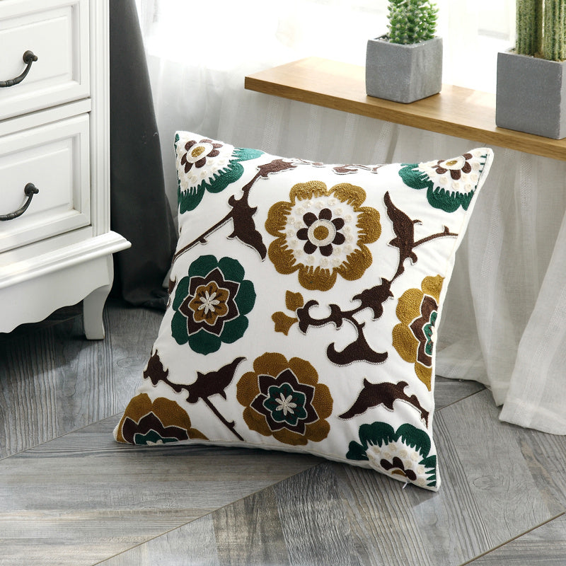 HKM-959571 Cotton Canvas Embroidered Pillow Cushion Cover 45x45 cm