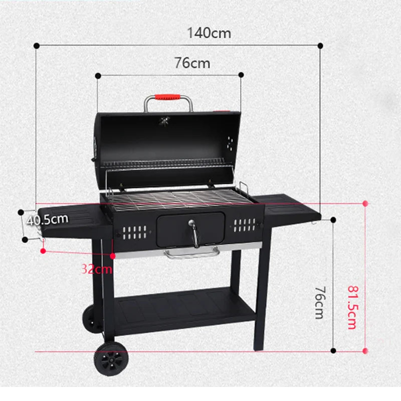 KTX-959635 Heavy Duty Pellet Smoker Rotisserie BBQ Charcoal Grill with Built-In or Trolley Design, Model BG033