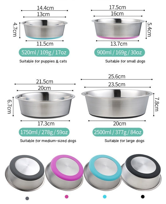 HKM-959635 Pet Bowl with Stainless Steel Insert and Silicone Base - Available in Multiple Colors and Sizes