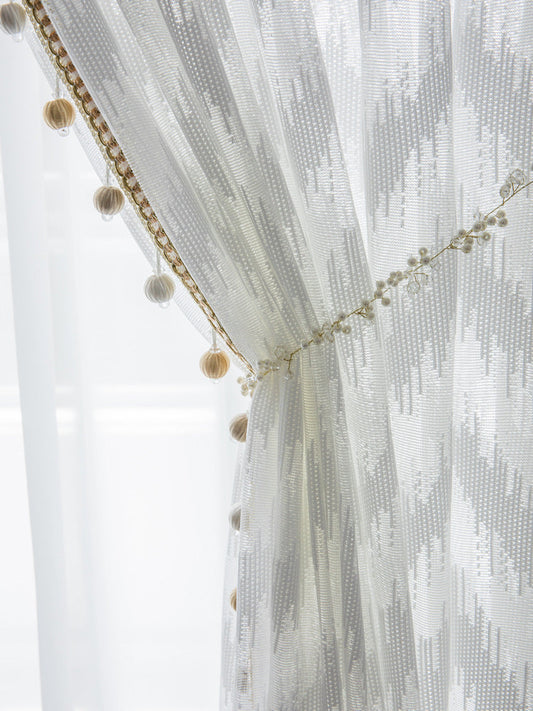 HKM-959827 Light Luxury Pure Color Curtain with Golden Beads - Polyester Fabric, Customized Per Meter