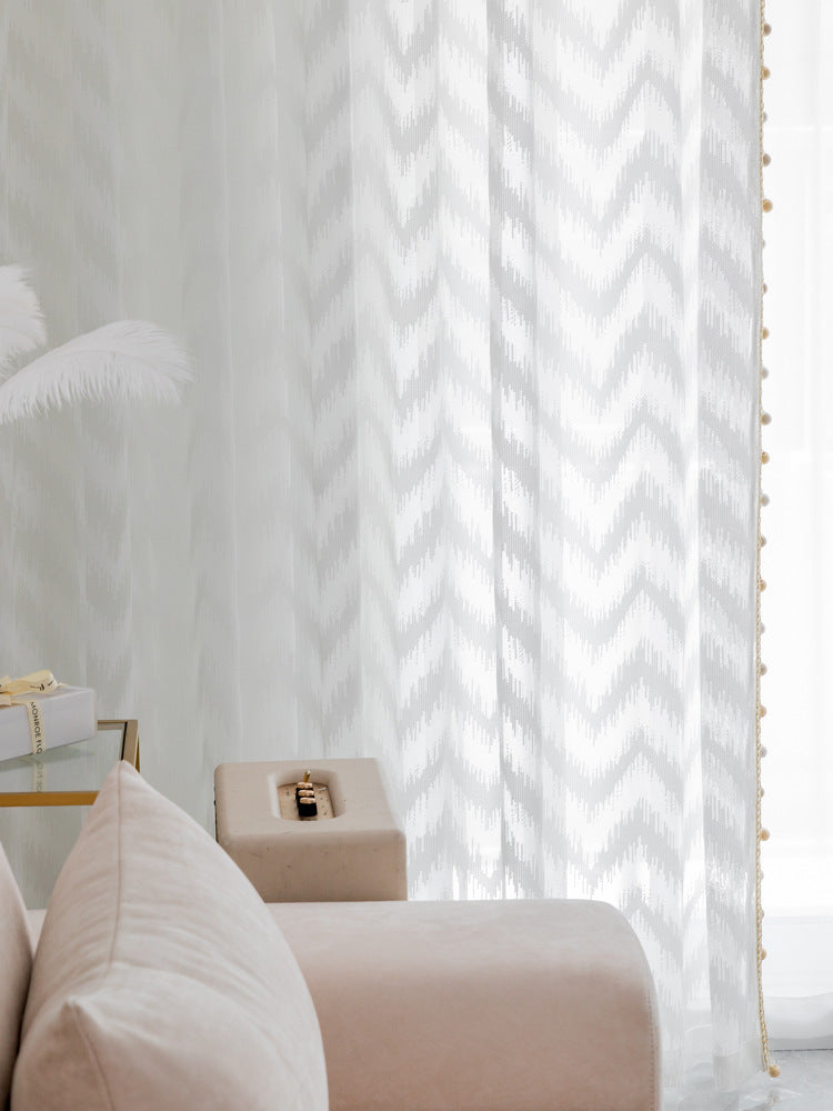 HKM-959827 Light Luxury Pure Color Curtain with Golden Beads - Polyester Fabric, Customized Per Meter