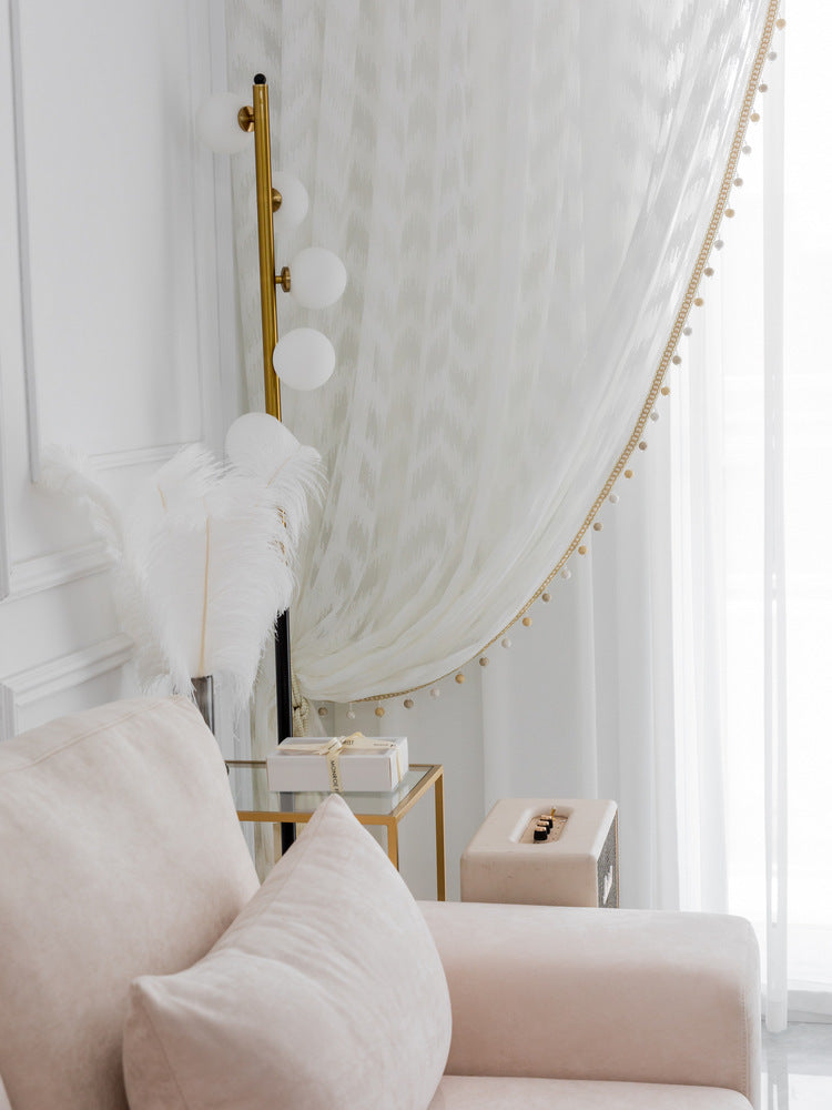 HKM-959827 Light Luxury Pure Color Curtain with Golden Beads - Polyester Fabric, Customized Per Meter