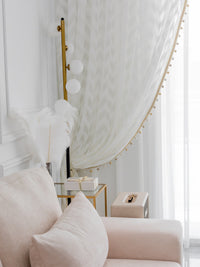 HKM-959827 Light Luxury Pure Color Curtain with Golden Beads - Polyester Fabric, Customized Per Meter