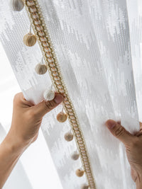 HKM-959827 Light Luxury Pure Color Curtain with Golden Beads - Polyester Fabric, Customized Per Meter