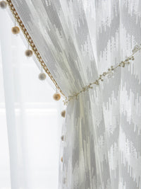 HKM-959827 Light Luxury Pure Color Curtain with Golden Beads - Polyester Fabric, Customized Per Meter
