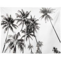 HKM-959955 Black and White Coconut Forest Landscape Tapestry Wall Hanging - Machine Washable Polyester Fiber, Multiple Sizes Available