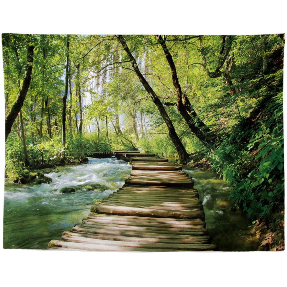 KTX-959955 Black and White Coconut Forest Landscape Tapestry Wall Hanging - Machine Washable Polyester Fiber, Multiple Sizes Available