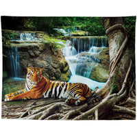 HKM-959955 Black and White Coconut Forest Landscape Tapestry Wall Hanging - Machine Washable Polyester Fiber, Multiple Sizes Available