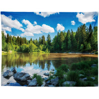 HKM-959955 Black and White Coconut Forest Landscape Tapestry Wall Hanging - Machine Washable Polyester Fiber, Multiple Sizes Available