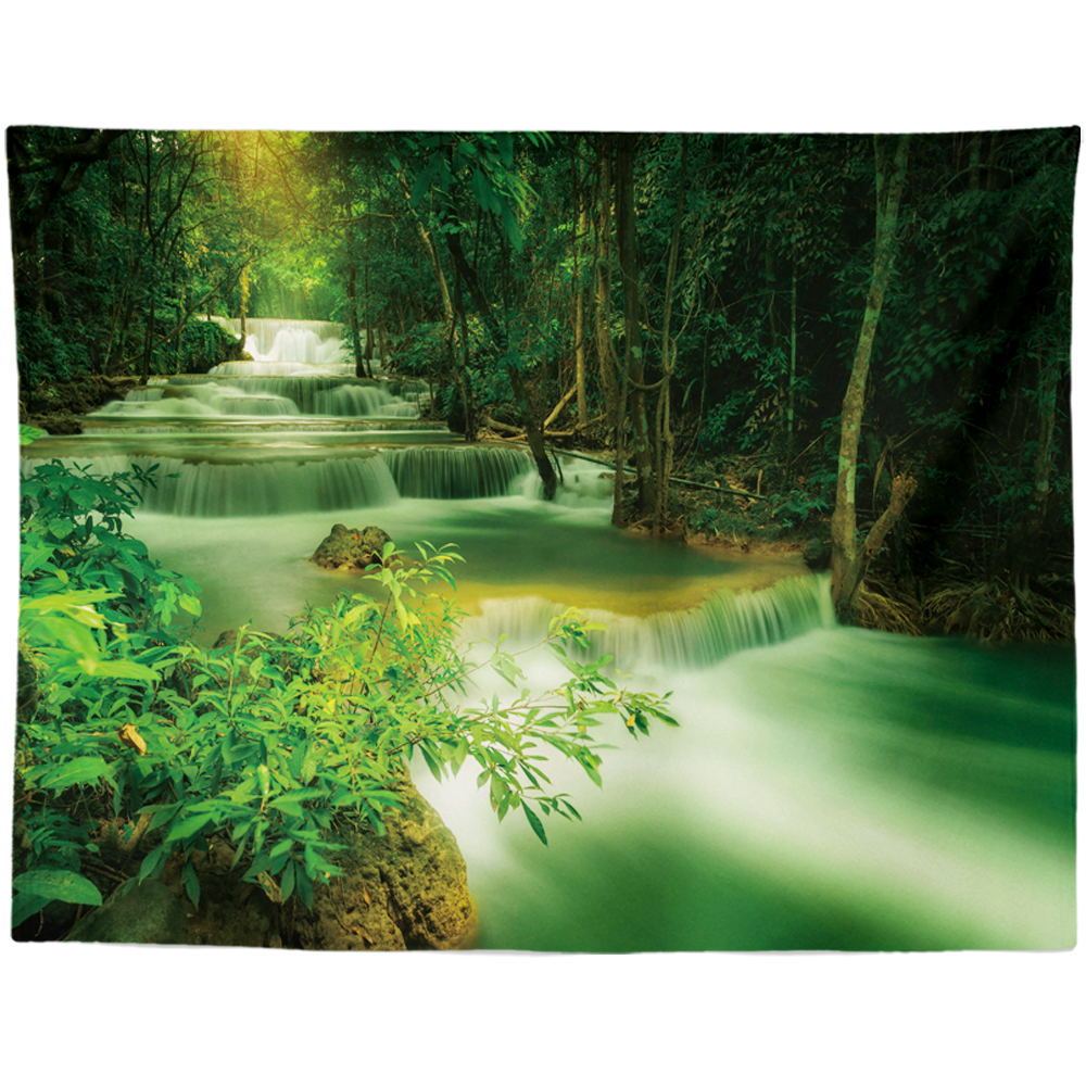 KTX-959955 Black and White Coconut Forest Landscape Tapestry Wall Hanging - Machine Washable Polyester Fiber, Multiple Sizes Available